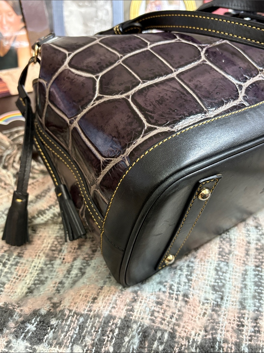 Collectible Vintage Dooney & Bourke “English Botanical” Croc Embossed Large Tote - Picture 15 of 16